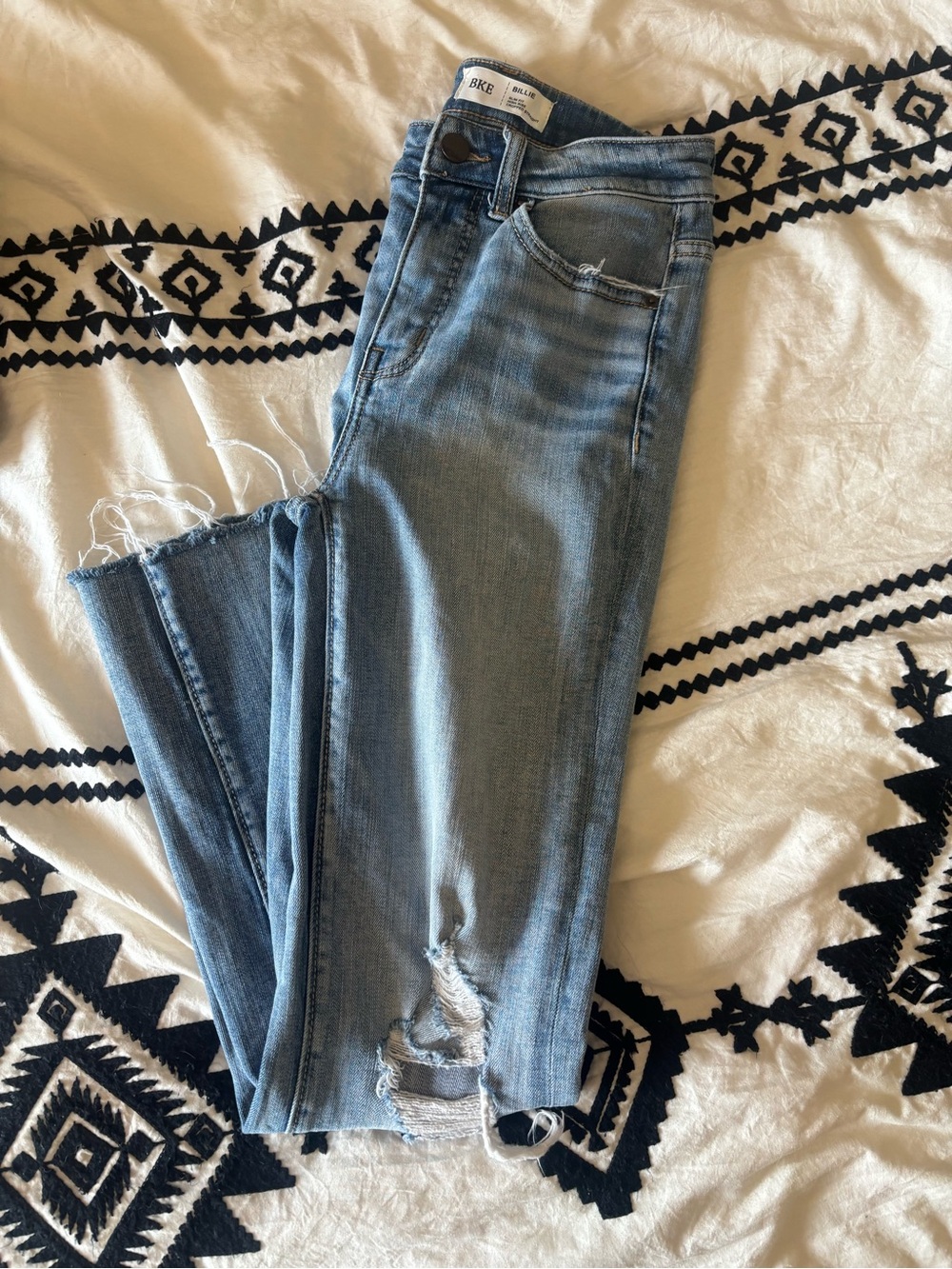 BKE Light Blue Straight Leg Distressed Jeans